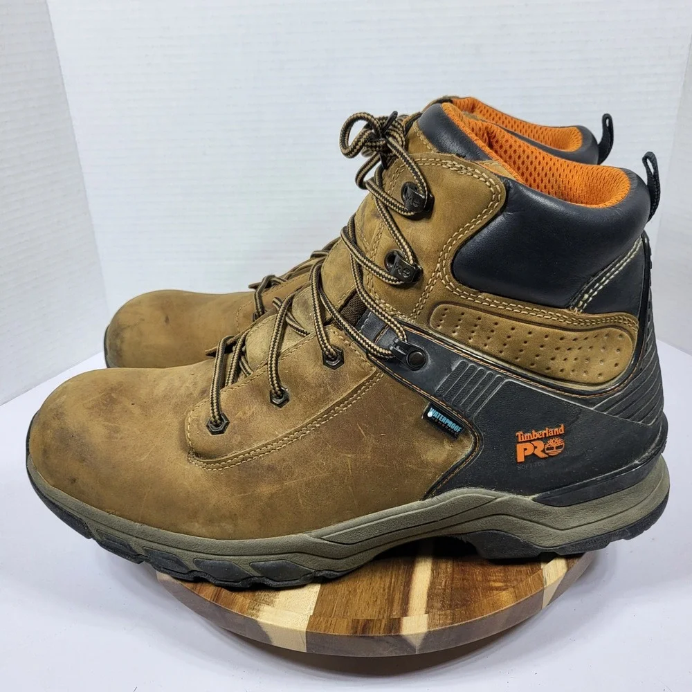 Timberland PRO Hypercharge Mens 14M Waterproof Soft Toe Work Boots Brown A1Q56‎